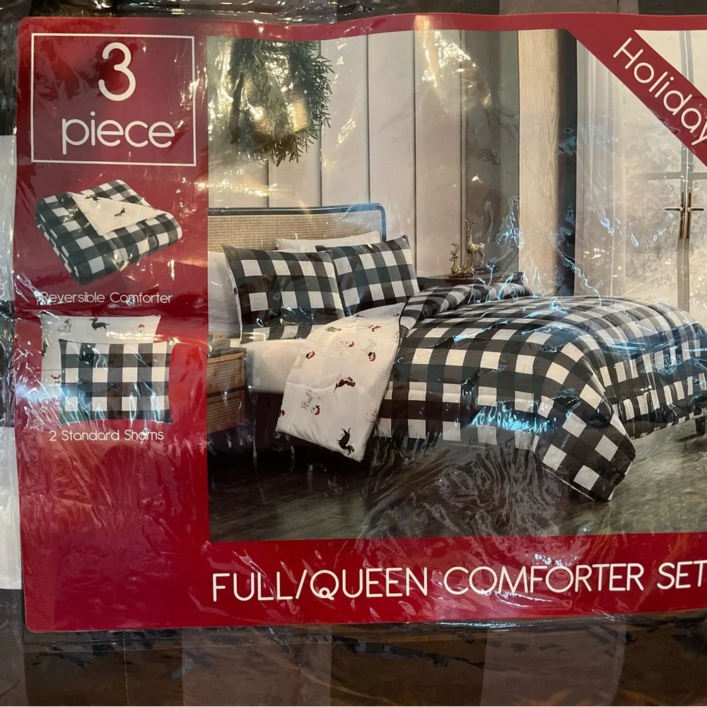 Full/queen comforter set holiday dogs reversible net great for the holidays